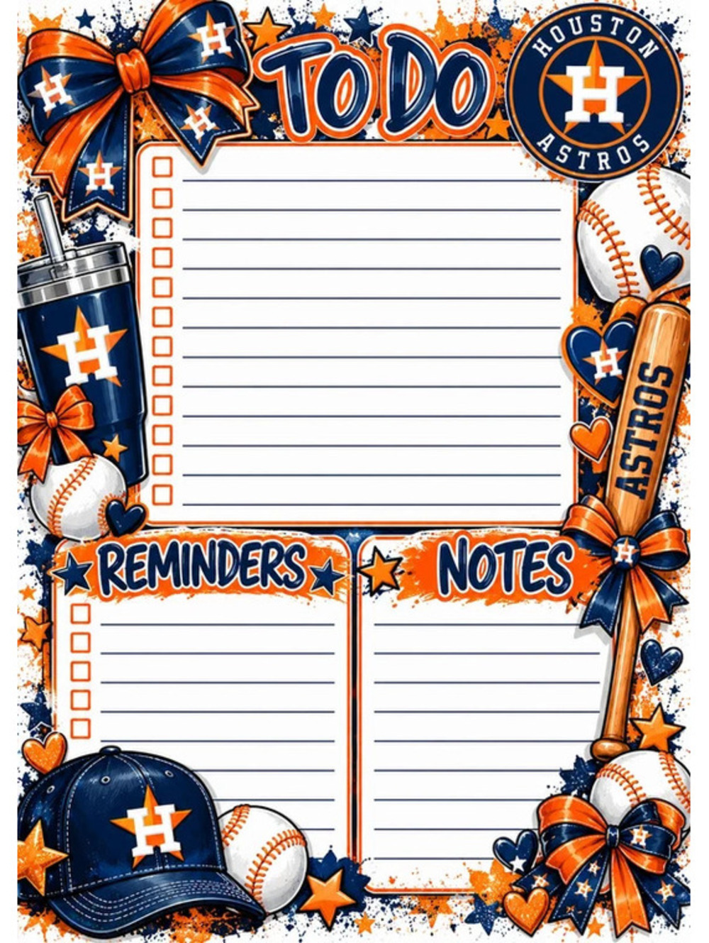 Houston Baseball 5x7 Notepad | Astros Inspired To-Do List | Baseball Fan Gift